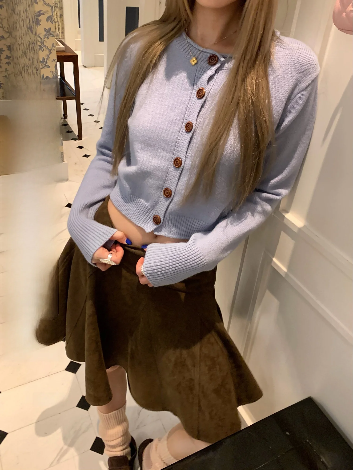 

High Waist Suede Skirt Women's A-Line Skirt Spring 2026 New Style 8uioio Parati Gallery Retro Feel Simple Polyester Fiber