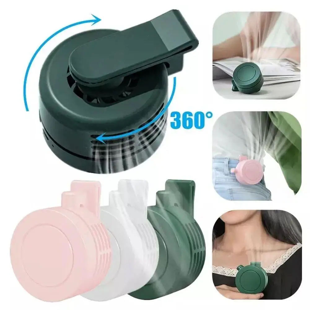 Clip-On USB Mini Fan 3-Speed Bladeless Design 360° Adjustable Ultra-Quiet 30dB | Portable Waist/Bag Clip Fan for Summer Cooling