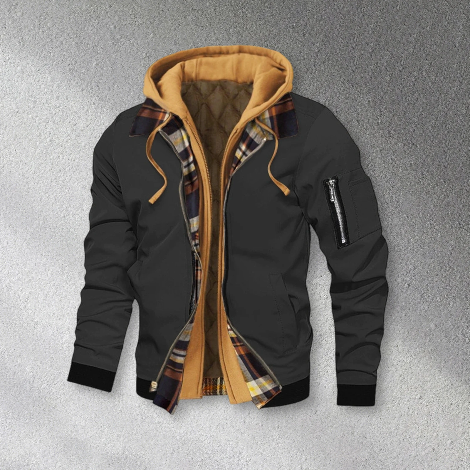 سترة شتوية بغطاء للرأس للرجال كاجوال بتصميم مكون من قطعتين وسحاب وأكمام طويلة معاطف دافئة