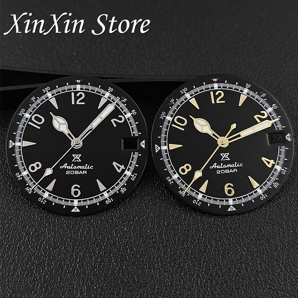 SKX وزارة الدفاع بطلب ماتي 28.5 مللي متر NH35 ساعة ريترو الطلب مع الأيدي الأخضر مضيئة ل NH35 NH36 4R ساعة يد تعمل بالحركة تعديل الملحقات
