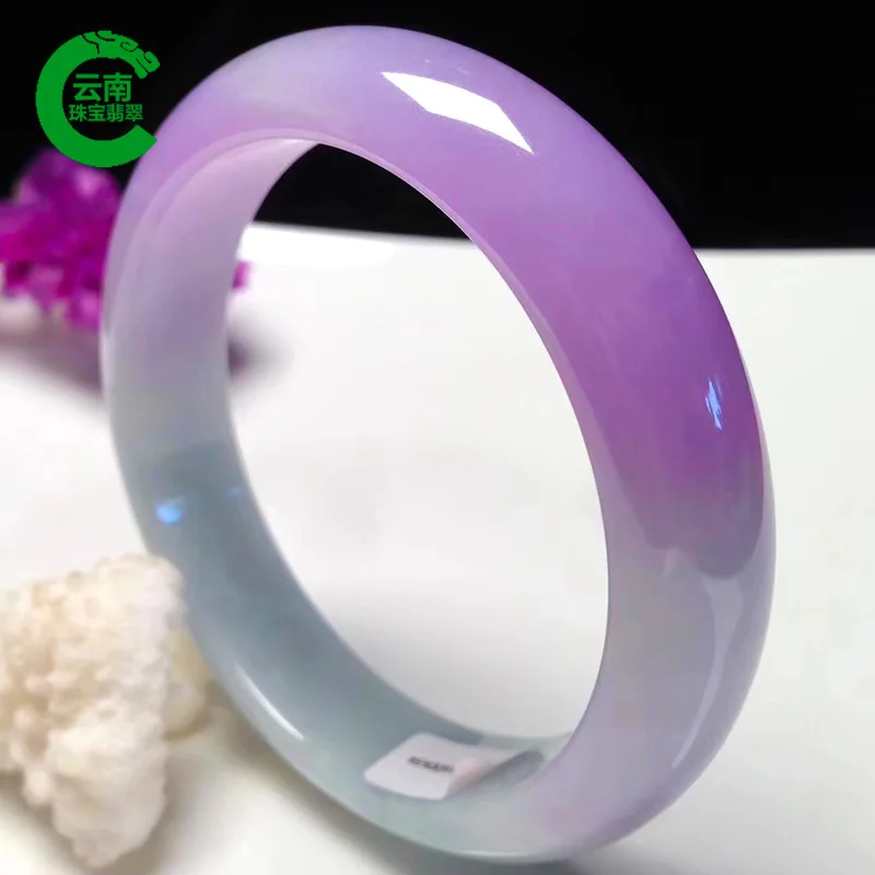 Emerald Old Pit Violet Sun Green Spring Color round Bar Floating Flowers Female Jade Bracelet