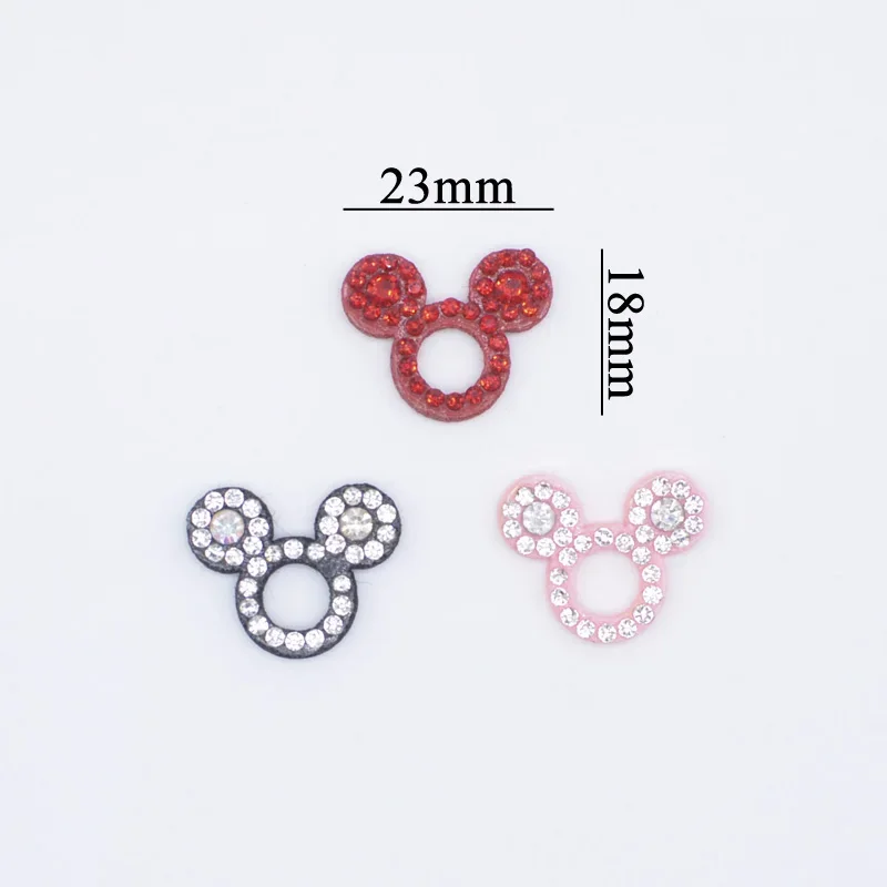 30Pcs Padded Rhinestone Pearl Black Red Mouse Head Appliques for DIY Clothes Hat Headwear Hair Clips Decor Sewing Patches