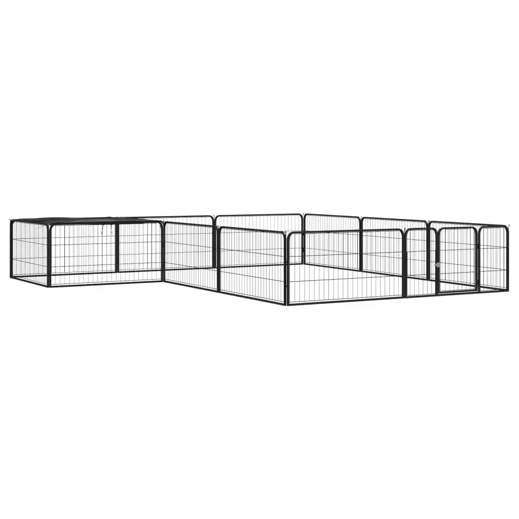 12-Panel Black Dog Playpen - 100x50 cm Powder-Coated Steel Pet Enclosure