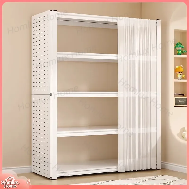 Multi-Layer Floor to Ceiling Shelf for Balcony Living Room Kitchen Storage Heavy Duty Iron Wall Mounted Bookshelf Hole Board