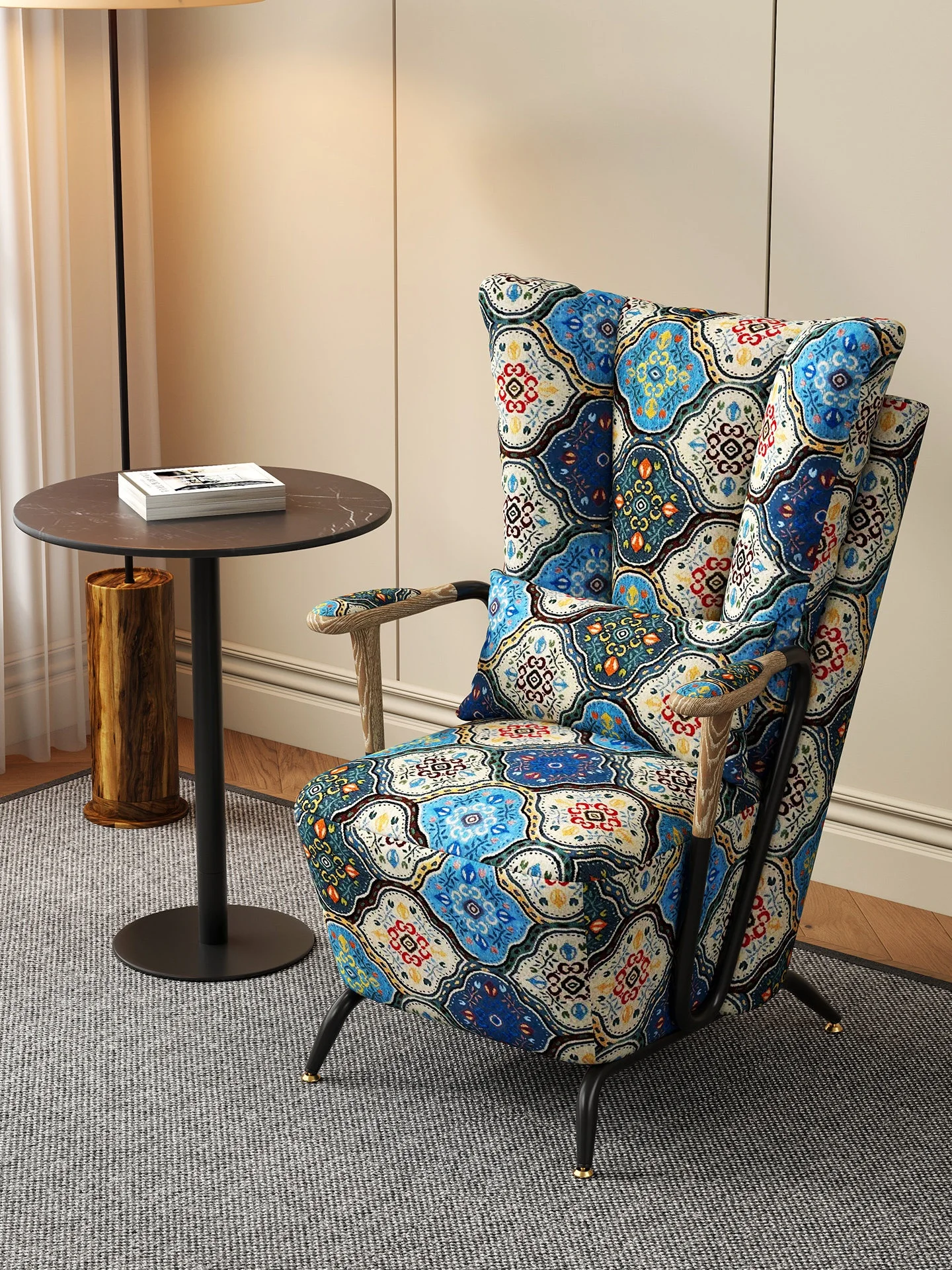 # Armchair Fabric Retro Chrome Base Living Room Bedroom Hotel Comfort Seating Home Furniture