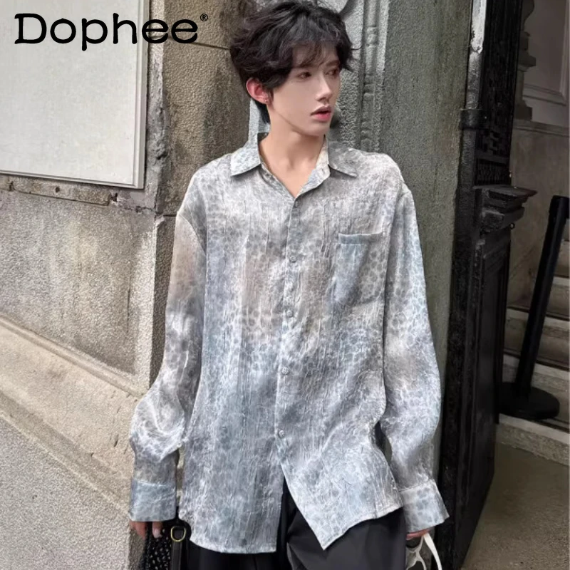 

Leopard Print Shirts Men Women 2025 Summer New Thin Design Niche Long Sleeve Shirts Trendy Loose Comfort Pocket Decoration Coats