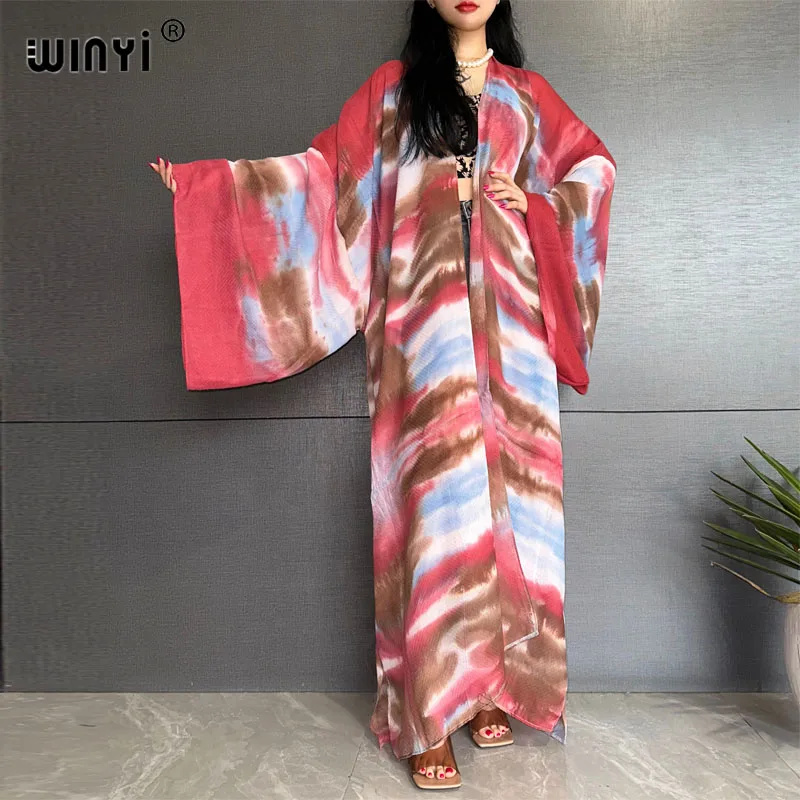 

WINYI Africa Beach Cover Ups for Swimwear Women Tie Dye Kimono Swimsuit Cape Summer Dress 2023 Beachwear Outfits Sales