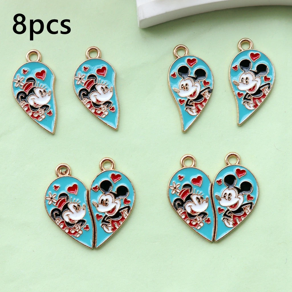 8pcs Adorable Cartoon Mouse Heart Enamel Alloy Pendant - Valentine's Day DIY Jewelry Making Craft Kits Keychain Accessories