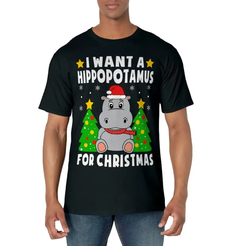 I Want A Hippopotamus For Christmas Hippo Pajamas Boys Girls T-Shirt Classic Logo T Shirt and Stickers, Unisex Adult T Shirt