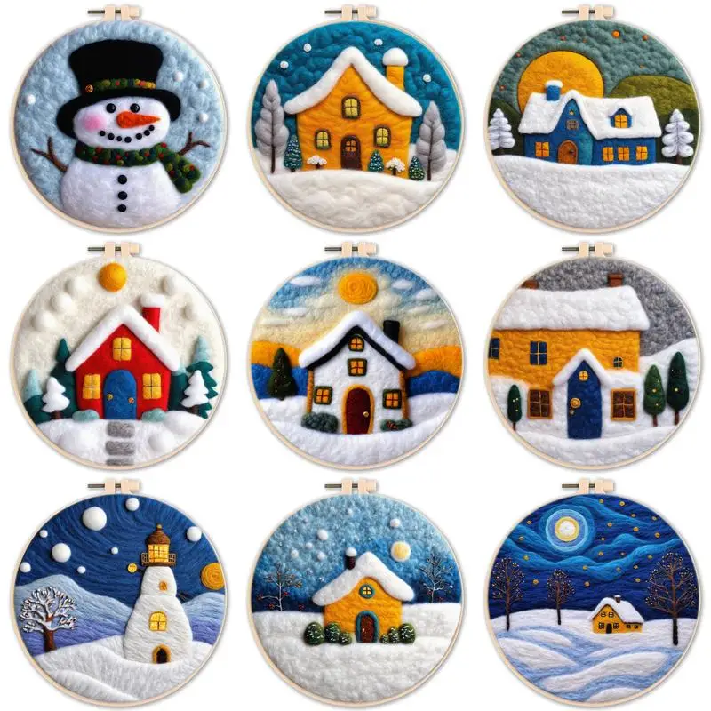 SDOYUNO Wool Felting Painting For Adults Wool Needle Felt Set Winter Landscape Handmade Painting Used for Home Decoration