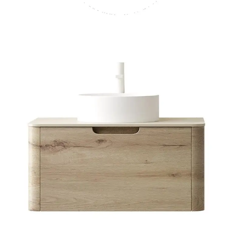 خزانة مثبتة على الحائط مقاس 30 بوصة بدون حوض، درج واحد، لمسة نهائية من الخشب الخفيف #5