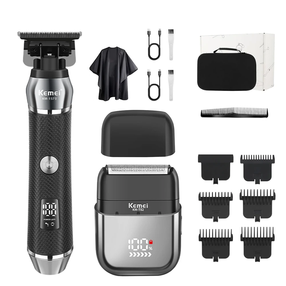 

KEMEI Hair Clippers for Men Professional Hair Cutting Kit Beard Trimmer Barbers Cordless Close Cutting T-Blade Trimmer Kit