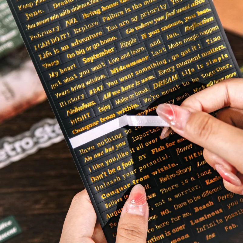 Pegatinas de frases en inglés de lámina dorada de 4 hojas, frases cortas elegantes para decoración de cuentas de mano y fabricación de tarjetas