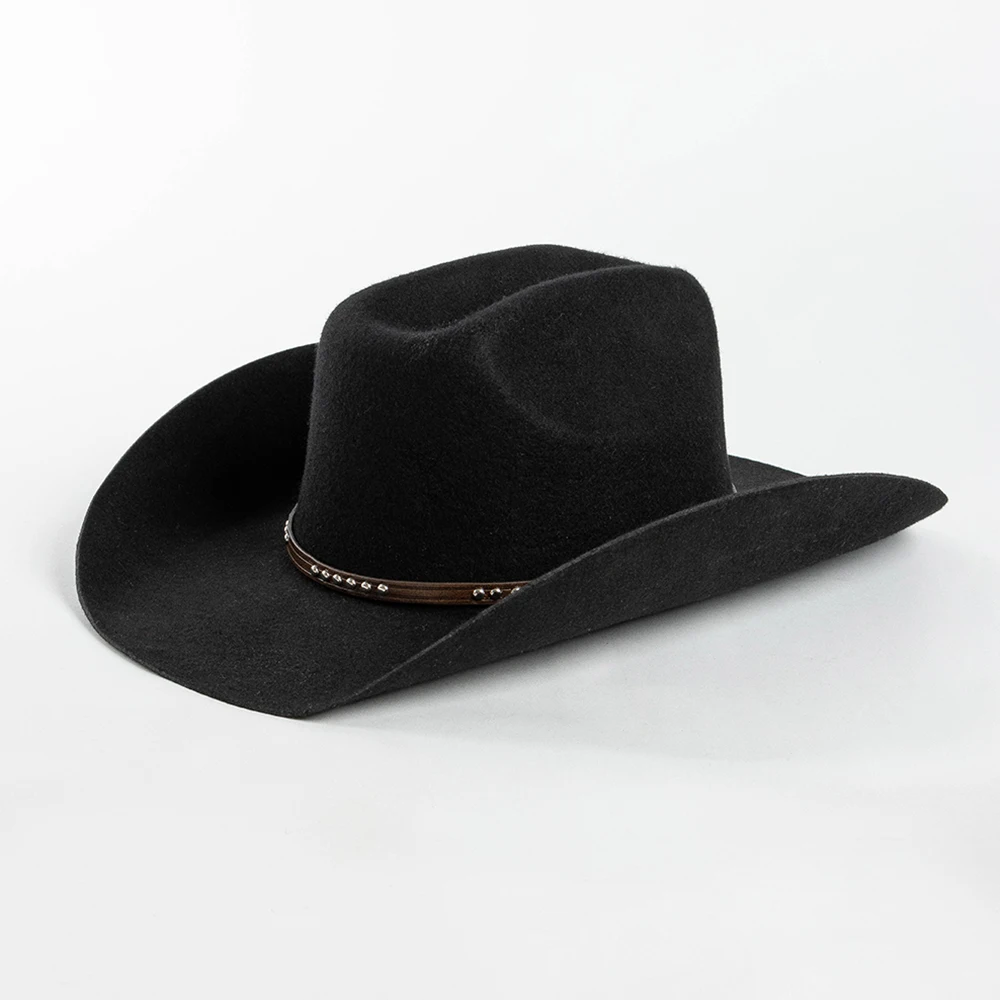 

100% Australia Wool Felt Cowboy Hat with PU rivets belt Unisex Wide brim felt hat