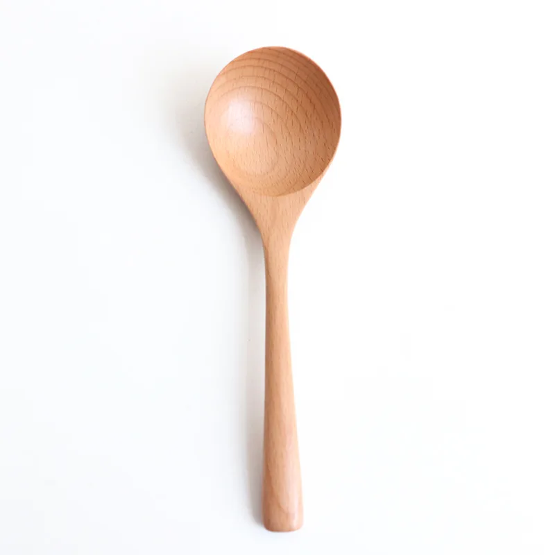 

Eco Friendly Reusable Durable Big Round Shape Soup Spoon Smooth Natural Beech Wood Large Head Soup Spoon for Home Restaurant