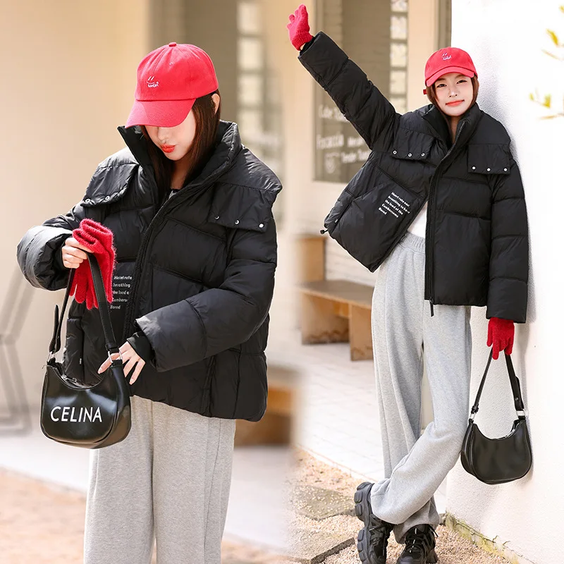 Grandi tasche stile lettera vestiti corti in cotone spesso sciolto studentesse calde donne parka