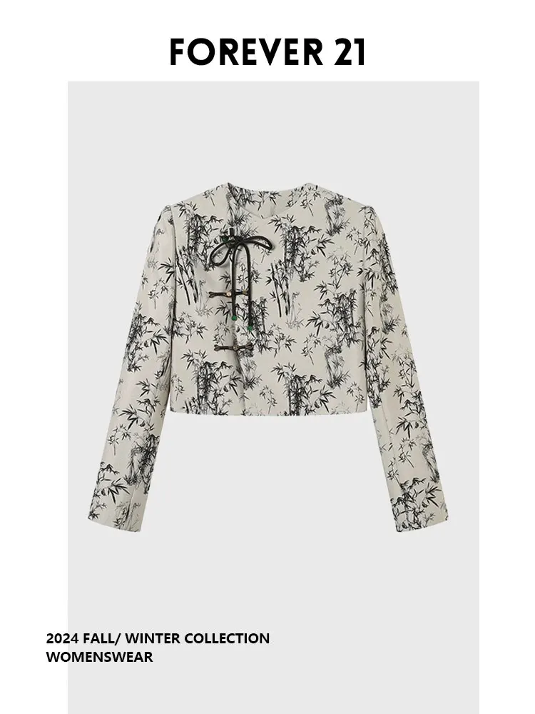 

Forever 2 Chinese Sle Printed Retro Button Suit Jaet Women's Long Sve Outerwear for Spring New Arrival