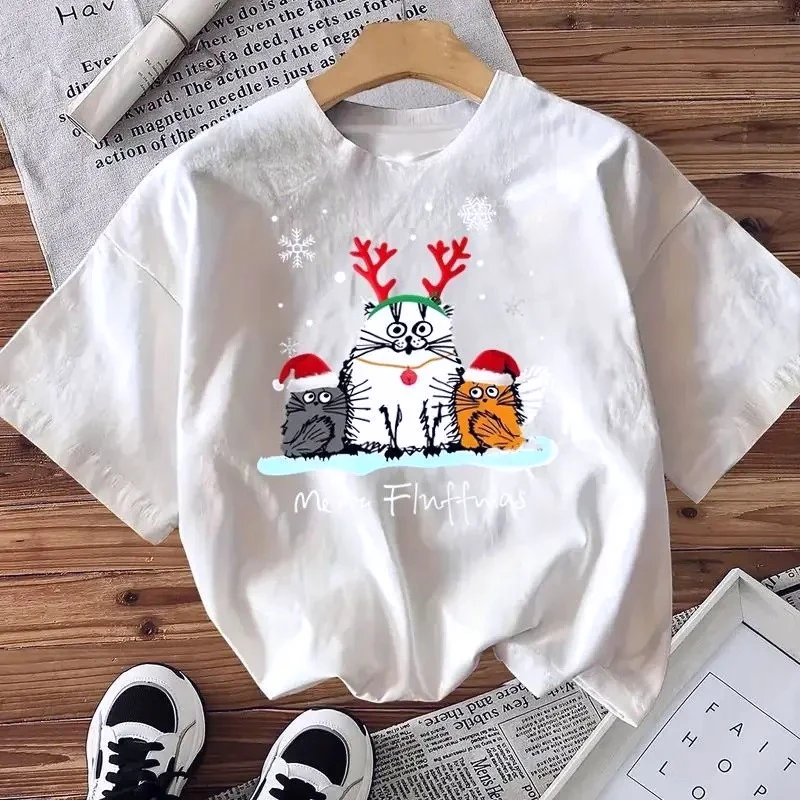 

2025 New Christmas Short-Sleeve T-Shirts Santa Claus and Reindeer Prints Unisex Couple and Family Matching Sets Aesthetic Tops
