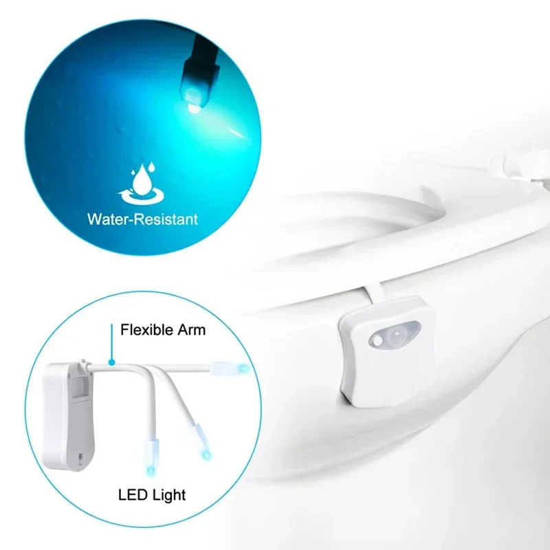 Toilet Night Light PIR Motion Sensor LED Light Toilet Bowl Light Washroom Night Lamp Battery-powered 7 Colors Changing Toilet