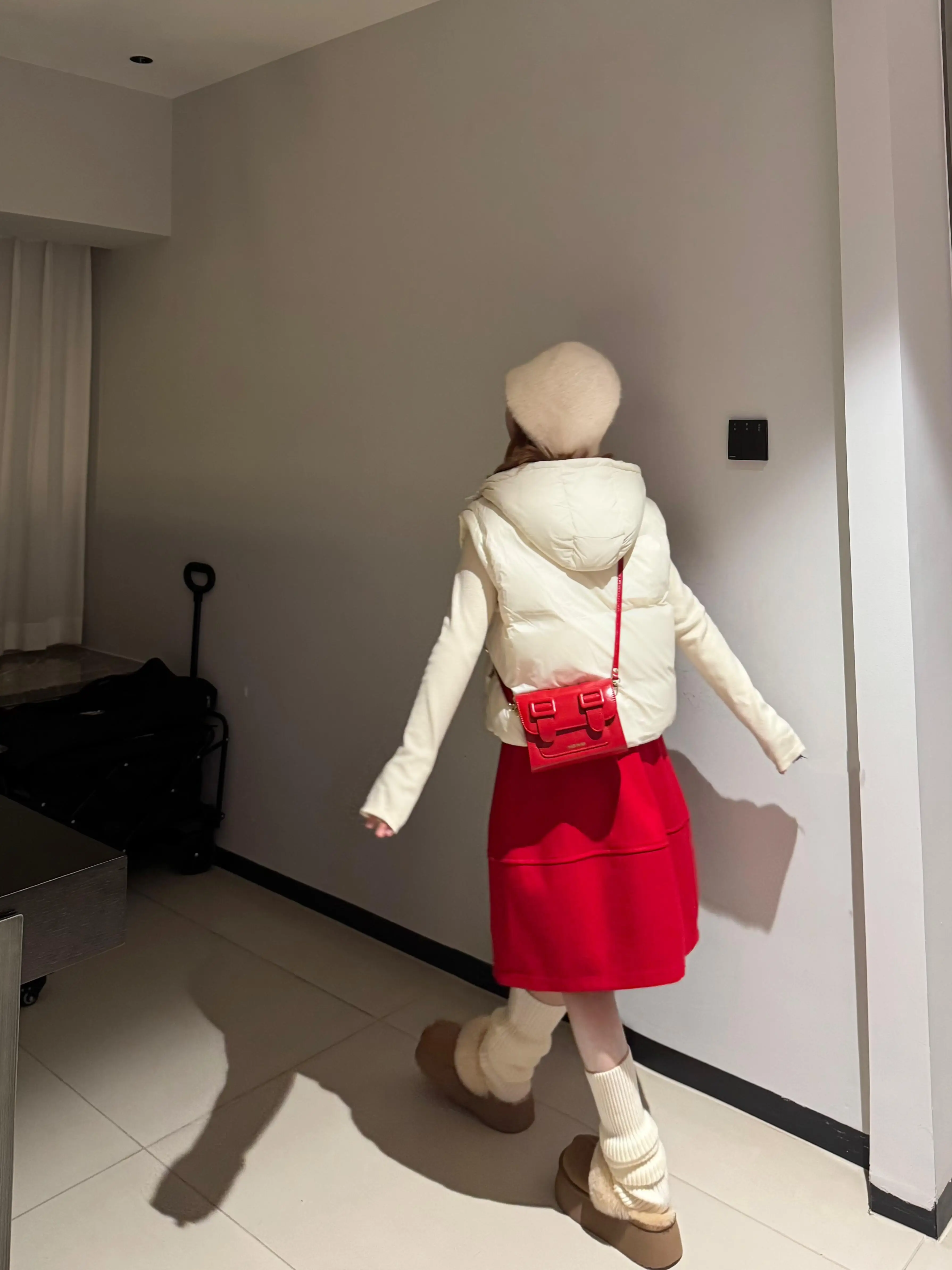 High Quality Red Woolen Pleated Skirt Women's Autumn Winter New Style Casual Versatile Mid-Length Skirt City Commute Casual