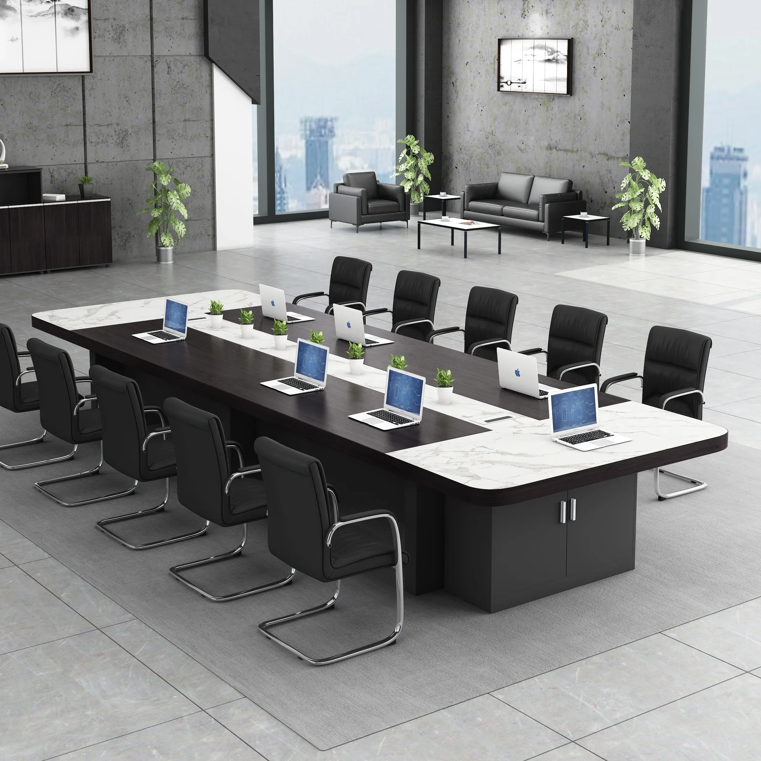 Customized Size 8 to 10 seater Modern Meeting table Training Room executive Conference Table office furniture desk chairs set