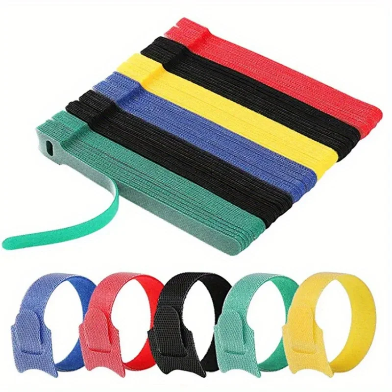 50pcs Reusable Cable Ties Adjustable Cord Straps for Wire Management,Organizing Premium Microfiber Cloth Hook Loop Ties in Black