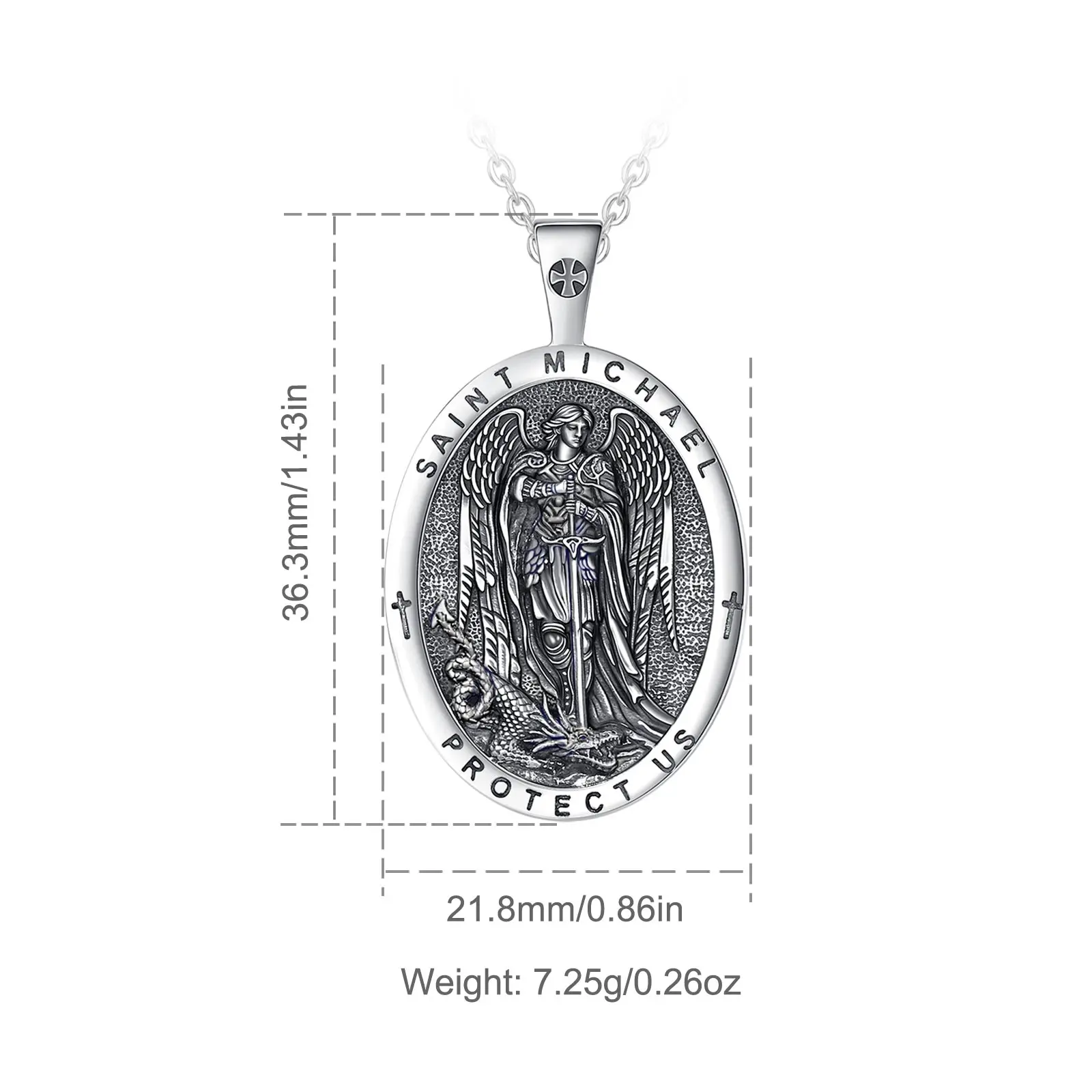 Eudora New 925 Sterling Silver Saint Michael Archangel Necklace Christian Amulet Medal Pendant Protection Jewelry Gift for Men