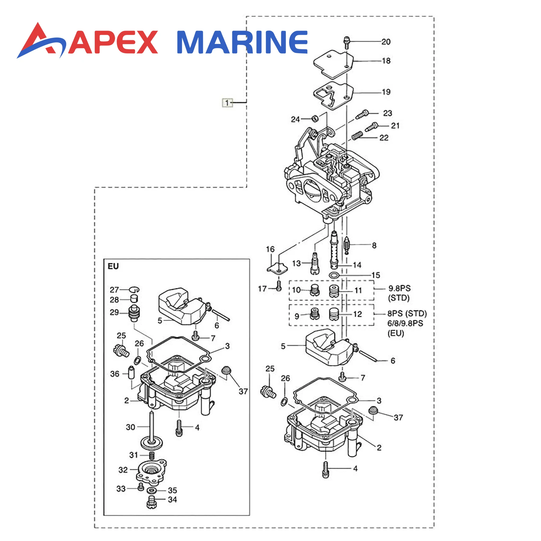 3DP-03100-2 Carburetor Assy with Gasket for Tohatsu Nissan Outboard Engine 4-Stroke MFS NSF 8 9.8 HP Replaces 3V1-03100-2