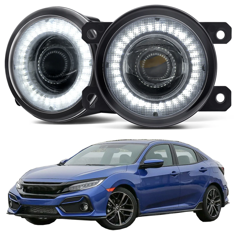 2 X 30W Fog Light Assembly For Honda Civic 2016-2021 (Including Type R) Car LED Lens Angel Eye DRL Daytime Running Light 30W 12V