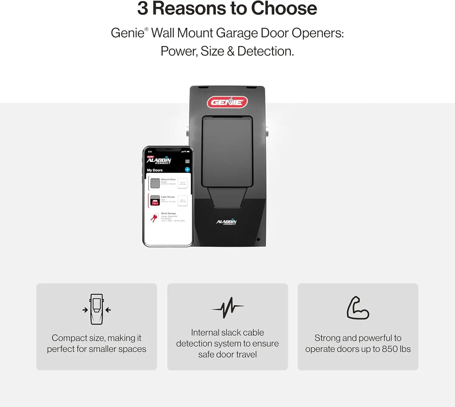 6172H-O Wall Mount Smart Garage Door Opener with Aladdin Connect, Wall Mounted Compact Space Saving Opener image 3