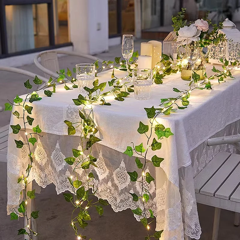 5M Green Leaf String Lights Artificial Ivy Vine Fairy Light Wedding Party Decoration Christmas Home Room Decor Wall Plant Wreath