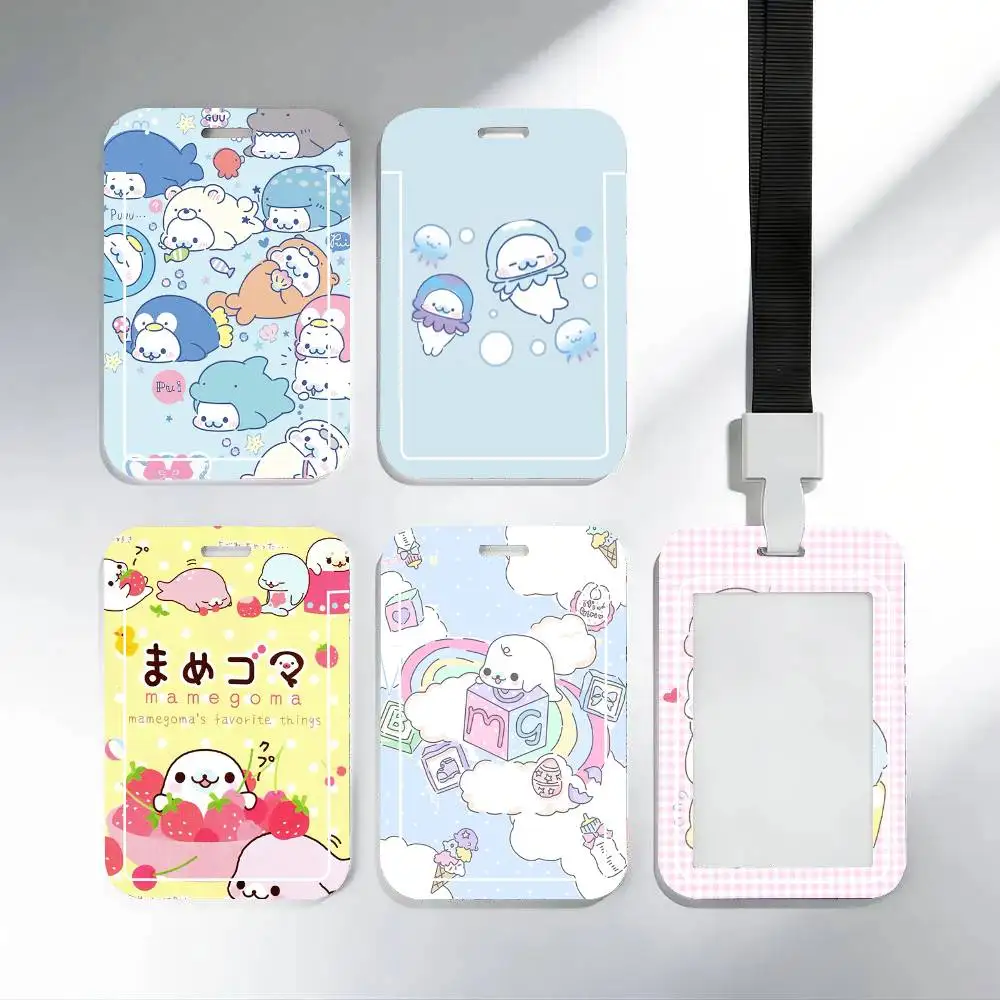 Anime Kawaii Cartoon Mamegoma CUTE Black Lanyard Card Holders Student Meal Cards And Campus Ids School