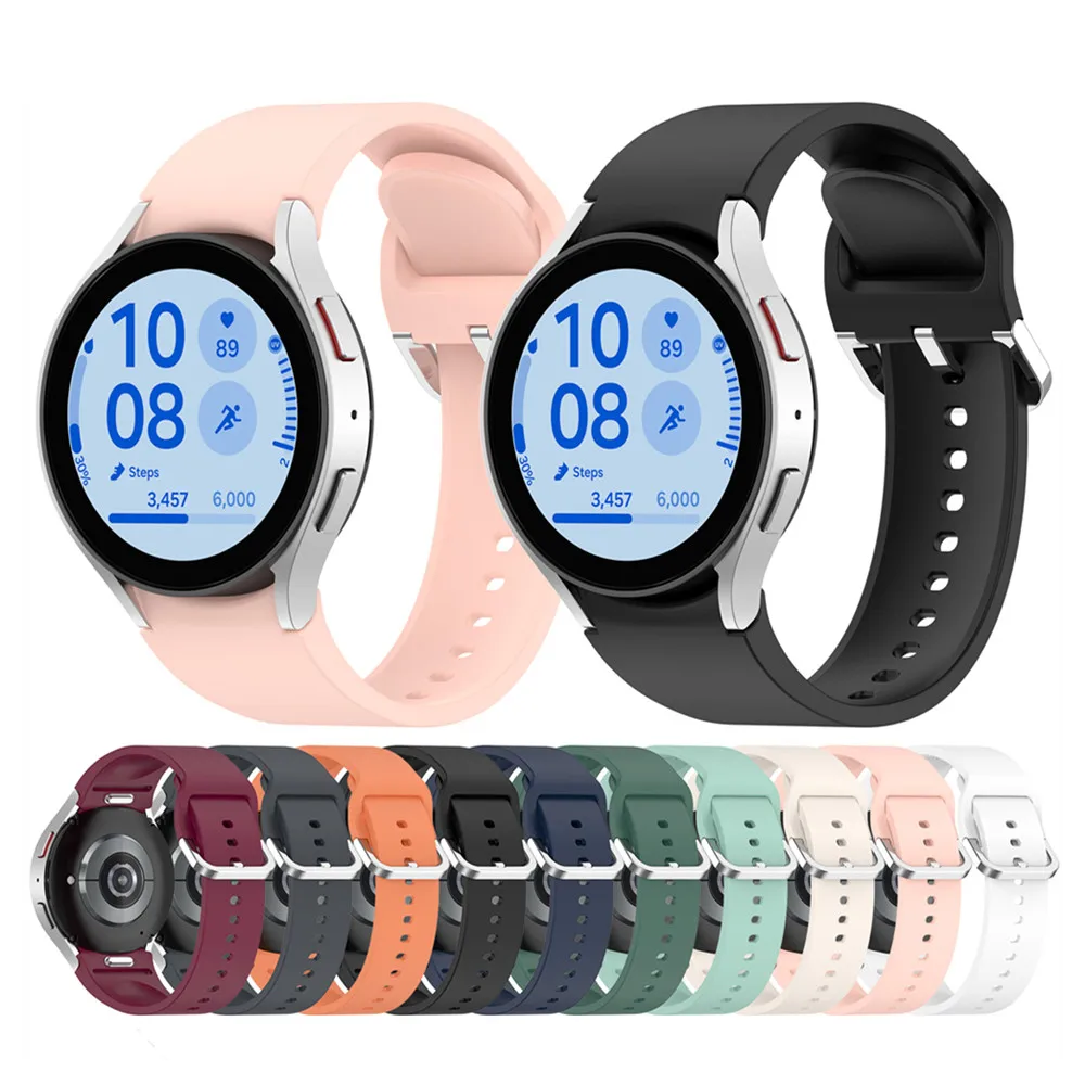 サムスンギャラクシーウォッチ用シリコンストラップ,ボタンバンド,シルバーバックル,アクセサリー,4,5,5pro,6,7,fe