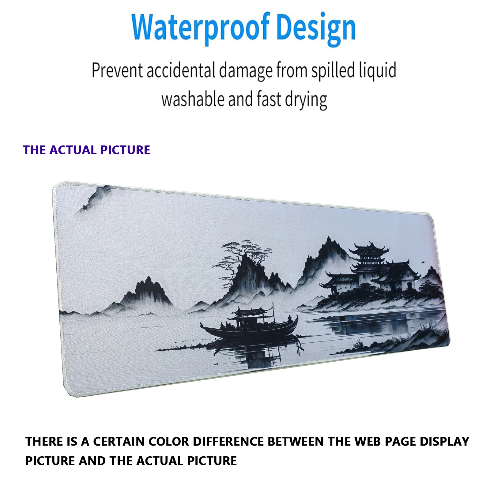 XXL Chinese Ink Painting Mouse Pad – 31.5x11.8 Inch Large Desk Mat, Smooth Surface, Non-Slip Base, Extended Keyboard Pad for Gam
