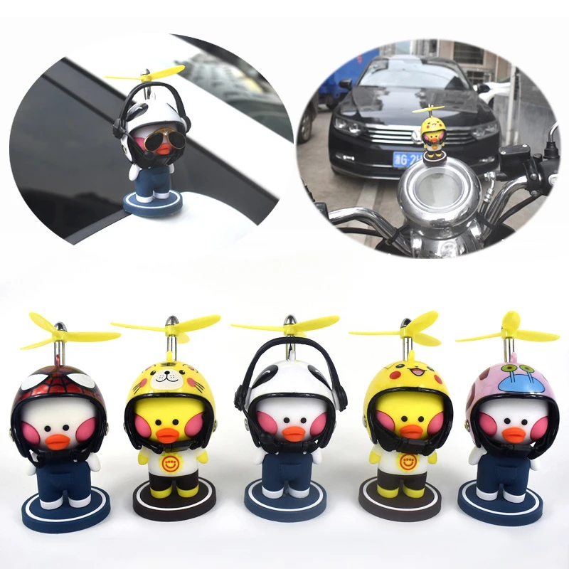 Broken Wind Yellow Duck With Helmet For Bike Motor Auto Car Accessories Wind-breaking Duck Car Interior Decoration