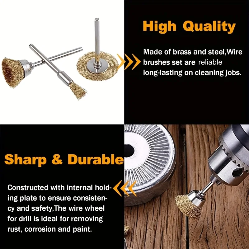 15Pcs Wire Brush Wheel Mini Brass Wire Brushes 0.3cm Size Rotary Tool Accessories For Excavator Polishing Tools
