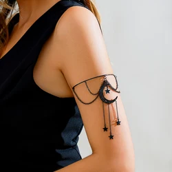 PuRui Gothic Black Star Tassel Upper Arm Bracelet for Women Moon Charm Cuff Bangle Jewelry New 2024 Party Girls Accessories Gift
