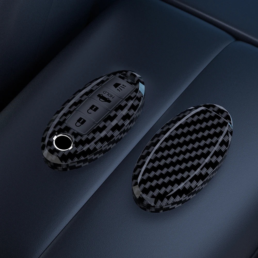 Carbon fiber Car Key Case Cover For Nissan Tiida Qashqai J11 J10 Micra Kicks Altima X-Trail Fuga Navara Leaf Note Sentra Murano