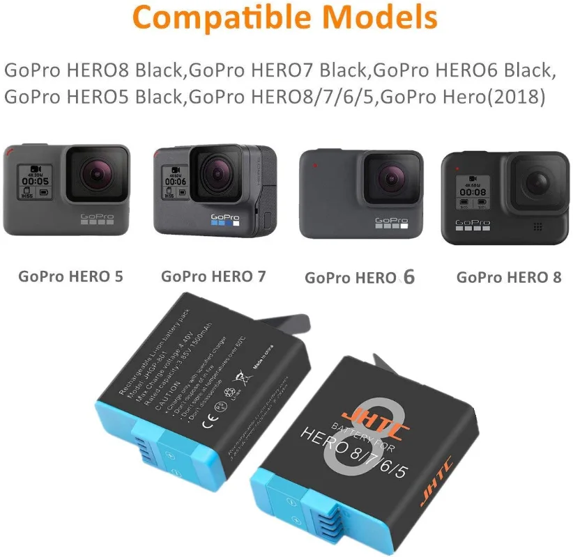Bateria 1500mah para gopro hero 8 gopro hero 7 baterias pretas para hero 8 hero 7 hero 6 hero 5 acessórios para câmera carregador