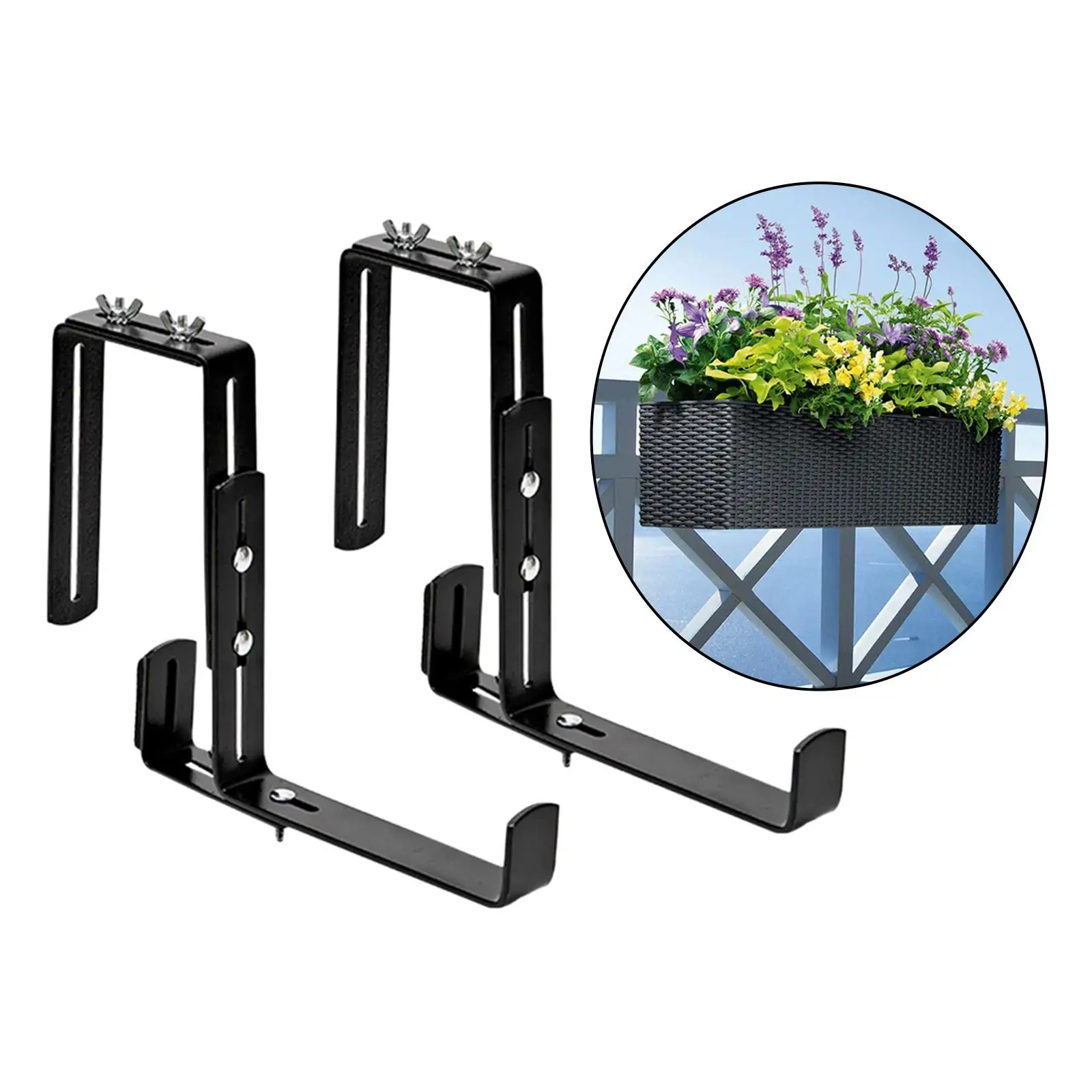 1 Pair Railing Wall Hooks Adjustable 15kg Decoration Plant Hanger er Box Holder Support for Garden Porch Fence Garage Lanterns