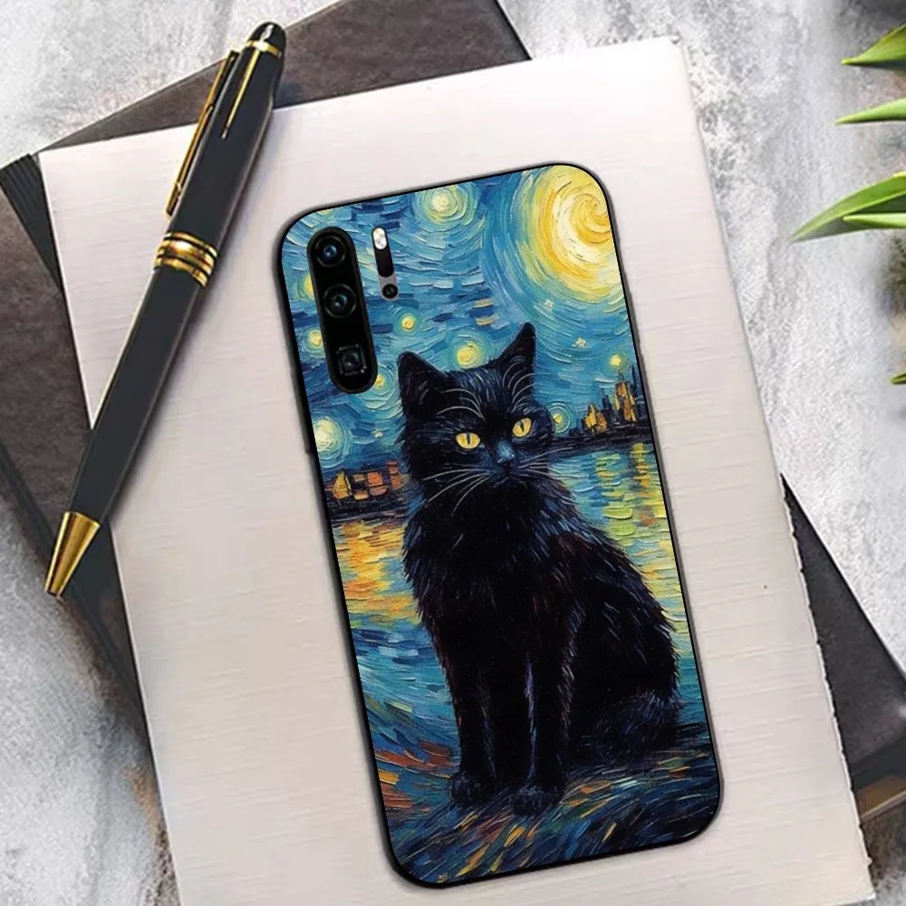 Black Cat Cartoon Cute Phone Case For Huawei P 8 9 10 20 30 40 50 Pro Lite Psmart Honor 10 Lite 70 Mate 20lite