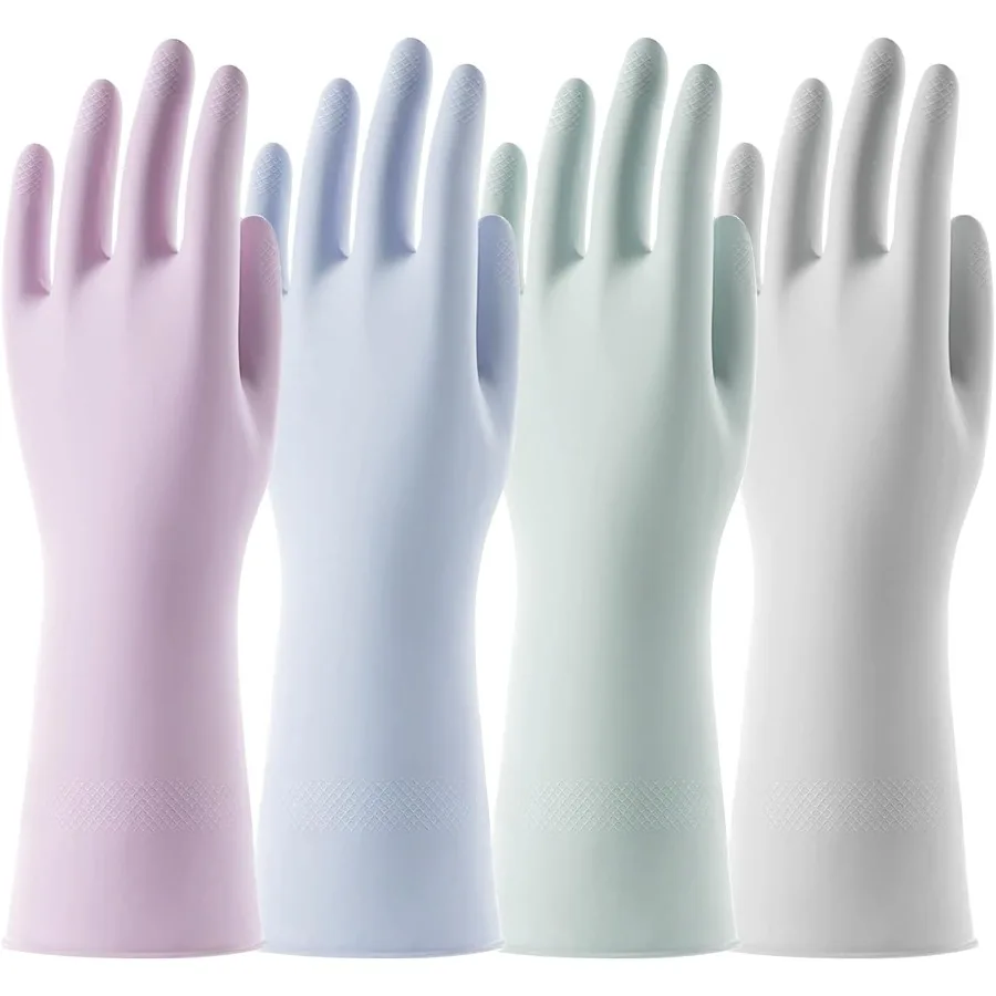 

4 пары многоразовых резиновых чистящих перчаток с флоковой подкладкой для мытья посуды и бытовой чистки ванной комнаты, противоскользящая ручка Waterpr