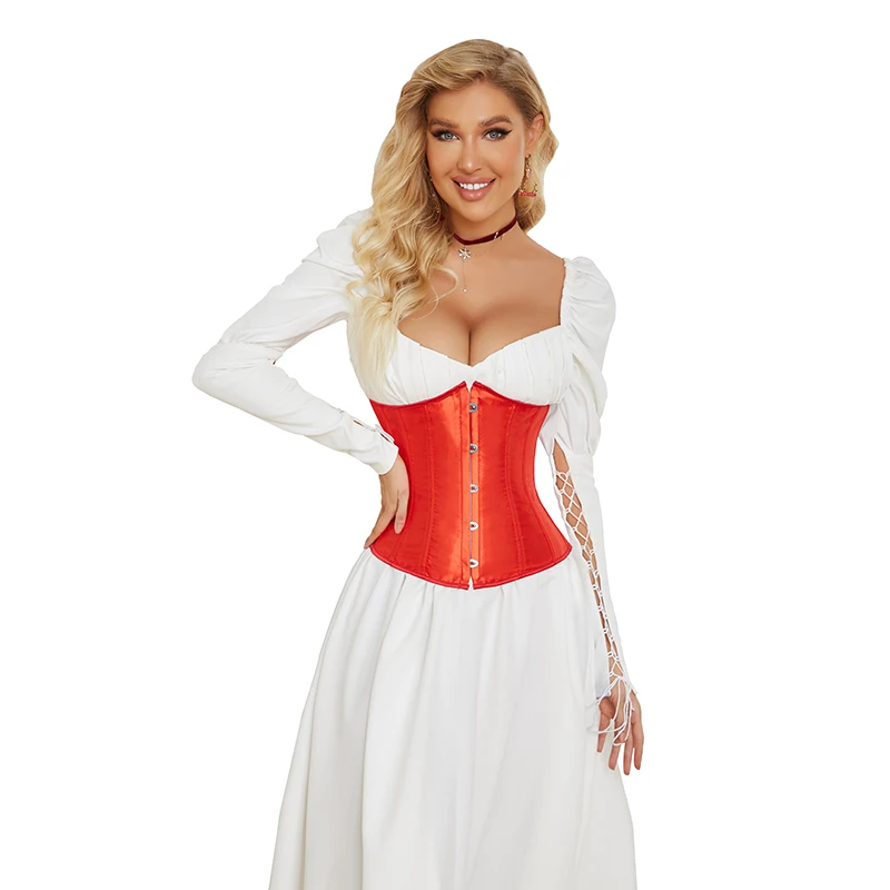 Gothic Underbust Corset Satin Waist Cincher Bustiers Top Workout Shape Body Belt Plus Size Lingerie