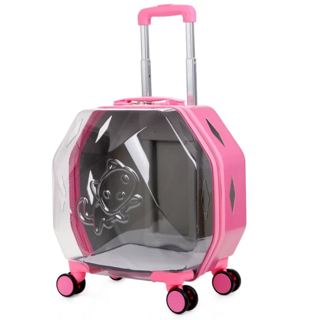 

Pet Trolley Transparent Pet Pull Rod Box Travel Case Pet Trolley Carrier With Wheels