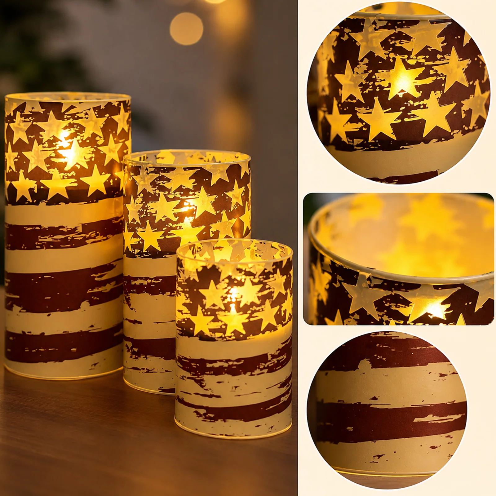 Led Flameless Candle Set Of 3 For Independence Day Battery Operated Flickering Candles For Holiday Home Decor Party