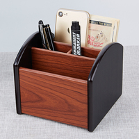 Wooden Pen Holder Remote Control Storage Box Organizer Desk Container Sundries Case