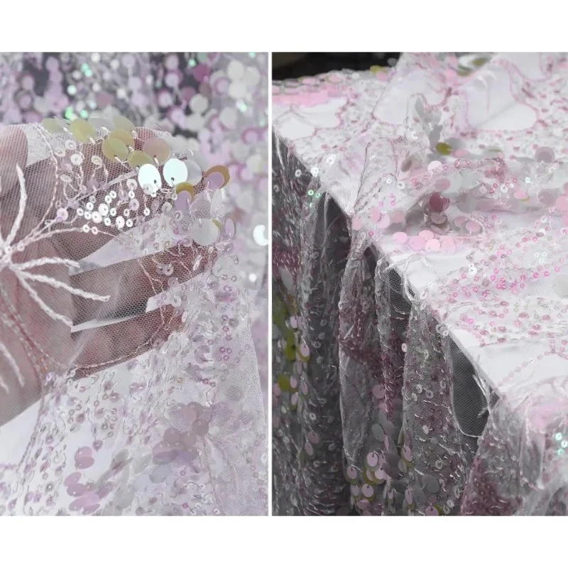 

Ткань с пайетками и сеткой, иллюзорные цвета, креативная вышивка для одежды, фон для свадеб, дизайнерская одежда, швейный материал, ткань на метры