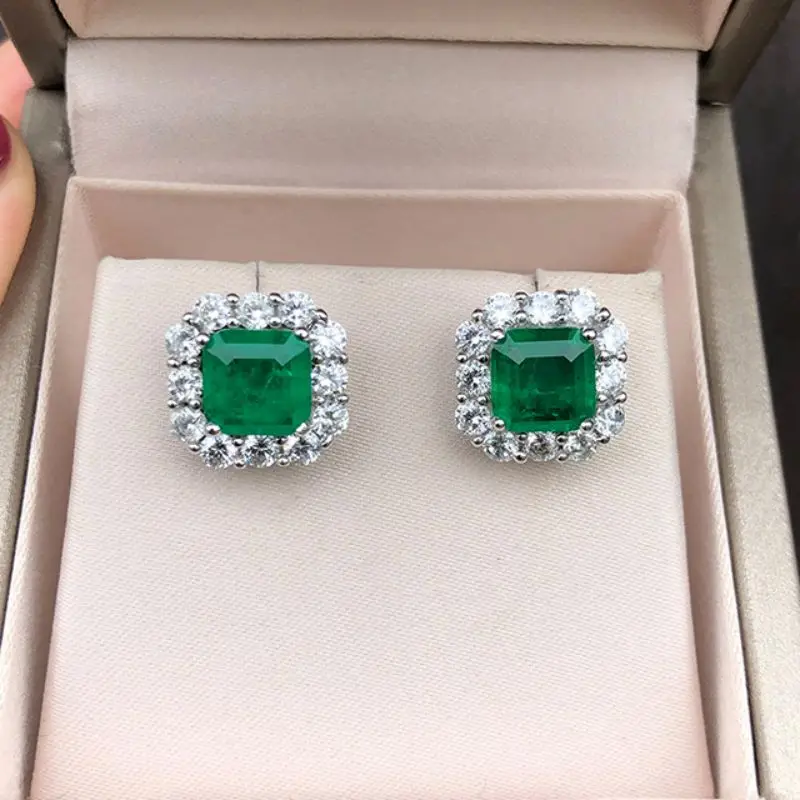 Orecchini a bottone con zirconi cubici Paraiba blu taglio principessa quadrato in argento Sterling 925 per regalo di gioielleria raffinata da donna all'ingrosso