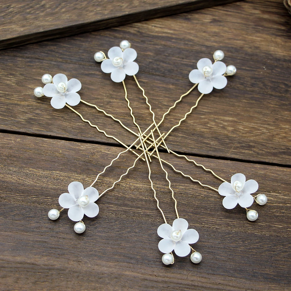 

6PCS Pearl Hair Chopsticks Elegant U Shape Hairpins for Women Accessories Flower Design Fits Bridesmaid Wedding Gifts