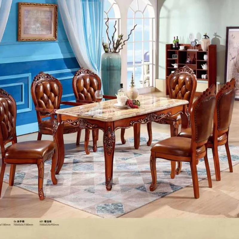 high quality  European modern leather  dining table set 6 chairs 1085